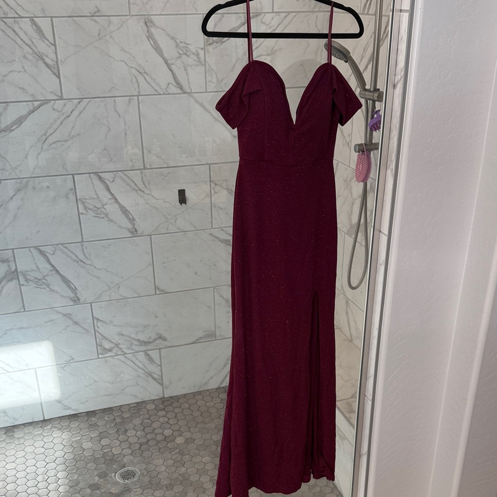 City Triangles Strapless Burgundy Dress